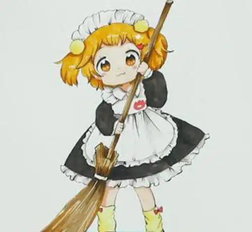 仆人简笔画儿童画法步骤 彩色女仆佣人简笔画怎么画