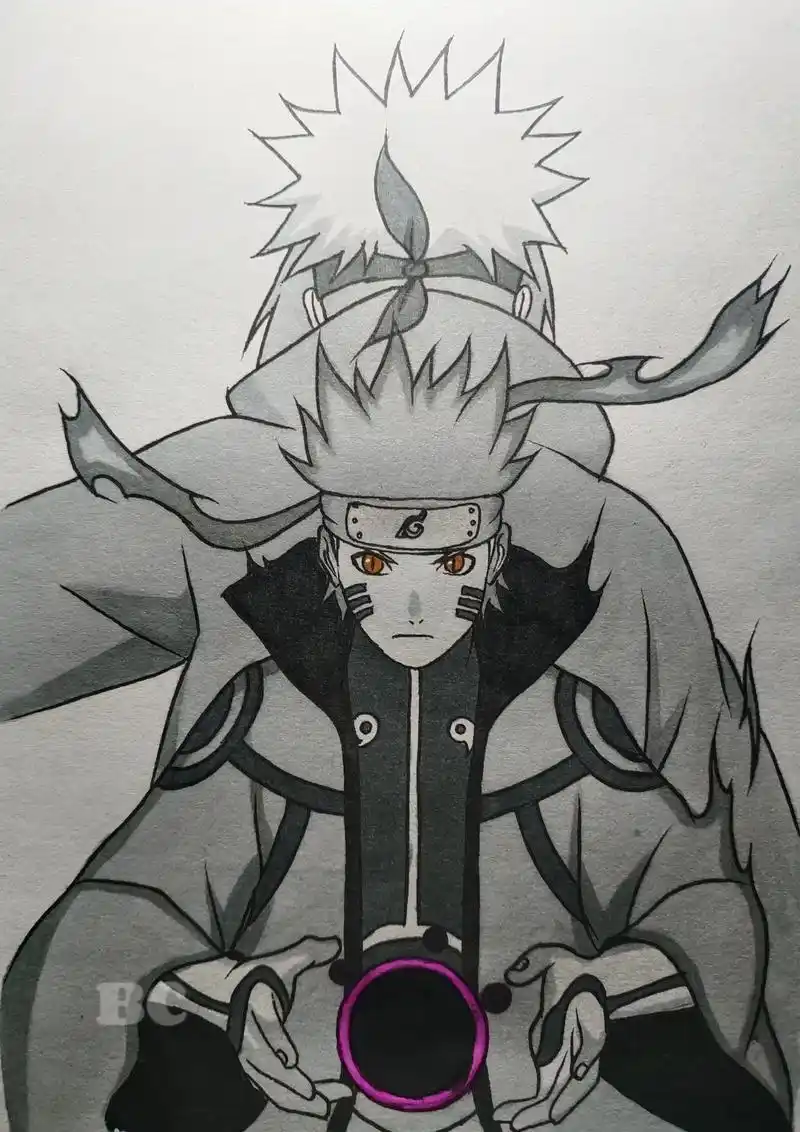 鸣人九喇嘛模式 #手绘 #临摹 #绘画过程 - 抖音