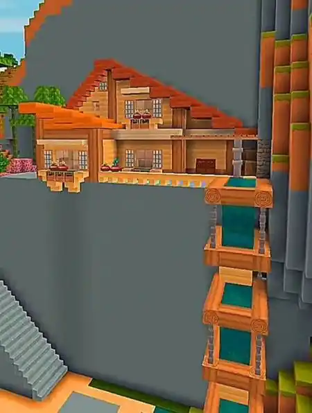 迷你世界速建生存山腰木屋别墅,好漂亮的样子!-度小视