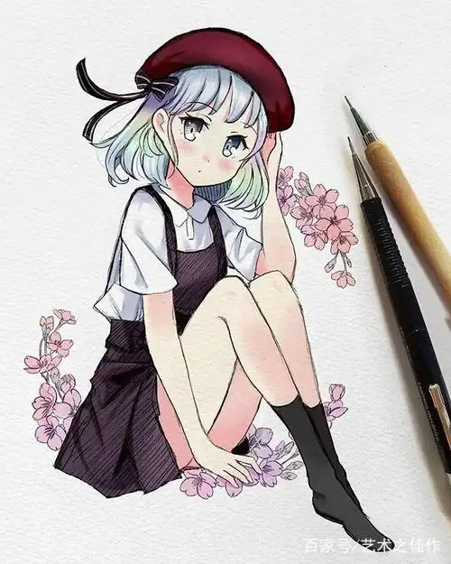 马克笔手绘女孩插画,可爱的小姐姐,有没有被萌到