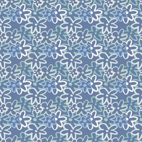 矢量图无缝模式与海军蓝色色调的雏菊花剪影花卉简单的程式化艺术品