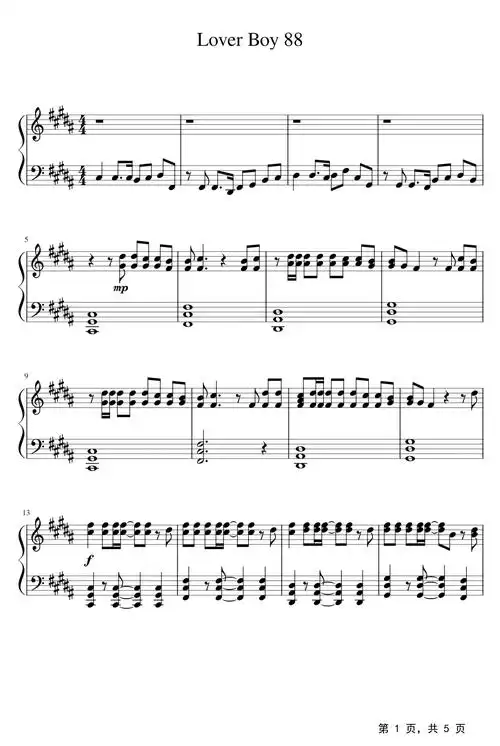 loverboy88钢琴谱创造营2021b调流行钢琴五线谱