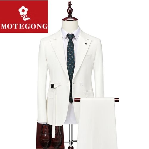 舞台主持人结婚礼服男式红色西服两件套 白色两件套(西装 裤子 衬衫)