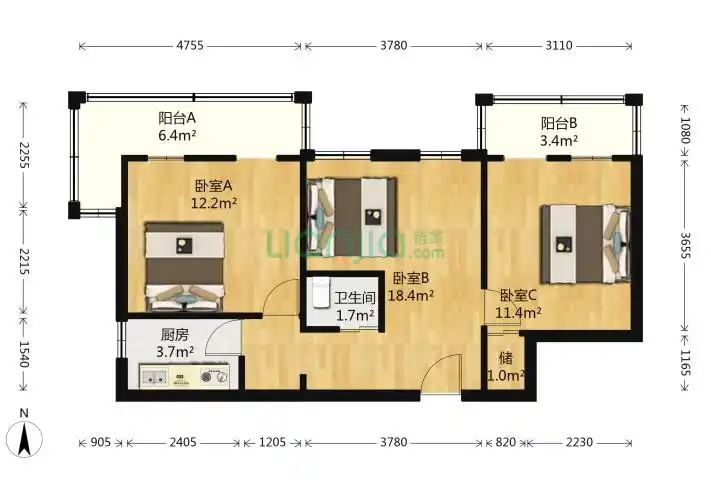 枣营南里3室0厅1卫75平米装修案例-枣营南里-一起装修网
