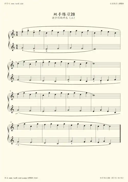 双手练习28-孩子们的拜厄,钢琴谱》上,拜厄(五线谱 钢琴曲 指法)-弹吧