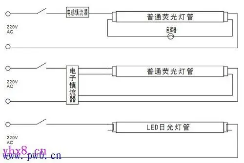 led日光灯管接线示意图