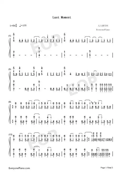 last moment-《死神》ed25双手简谱预览1