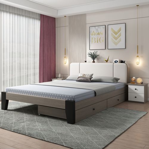 实木木床现代简约1.8米双人床主卧1.5米家用大床北欧实木床