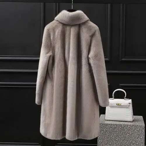 水貂皮大衣女整貂皮草外套中长款海宁2019冬季新款立领本色裘皮 - 哲