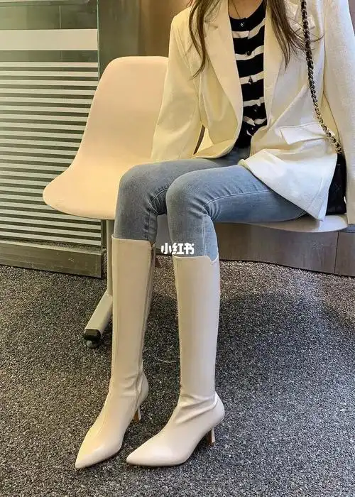 瘦腿神靴白色尖头高跟长筒靴