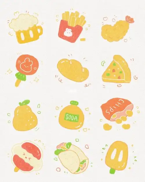 手帐素材一组可爱的食物简笔画