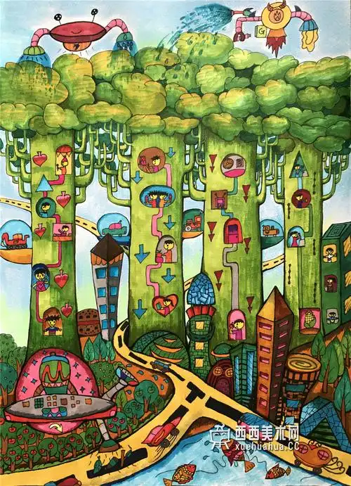 三等奖获奖小学生科幻画生态智能家园