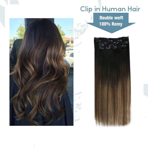 double weft clip in hair extensions  real human hair 7pc