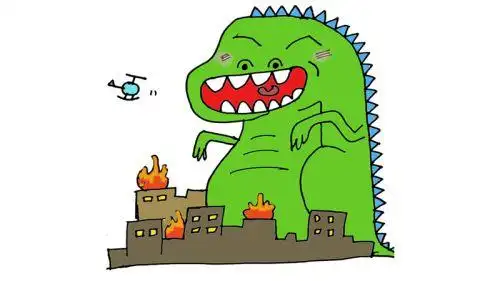 上面这是卡通哥斯拉的简笔画的绘画教学了,我们在对哥斯拉进行绘画时