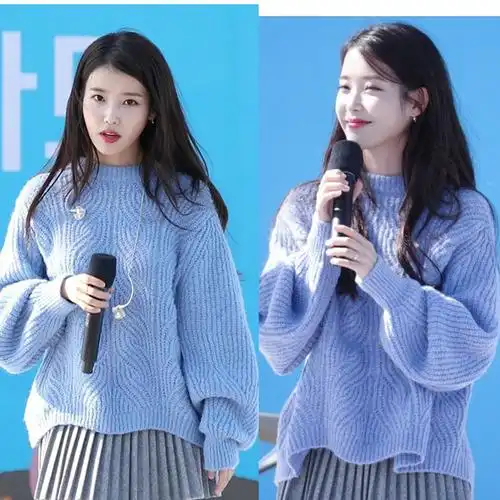特价李智恩同款毛衣_iu李智恩同款蓝色针织衫女学院韩版宽松ins超火