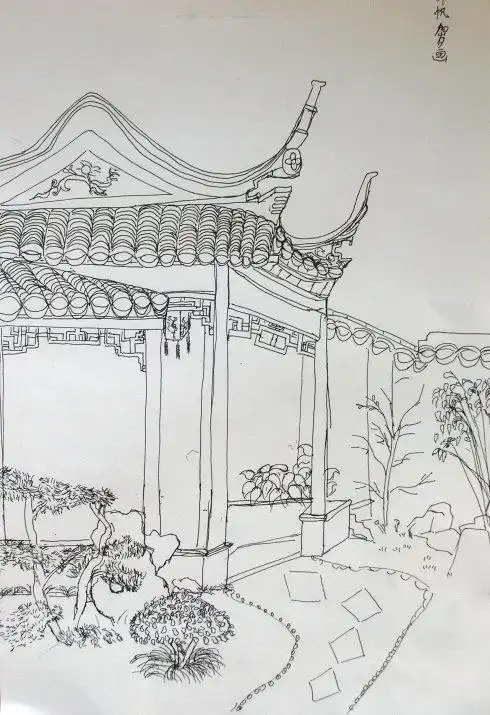 素描古代建筑简笔画