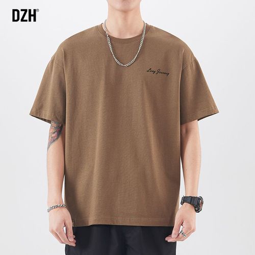 男士小众刺绣咖啡色短袖