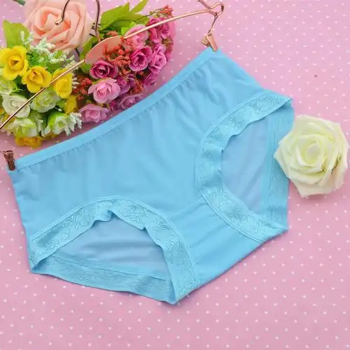 冰丝蕾丝少女底裤 性感透明冰丝内裤女士 纯色中腰三角裤批发