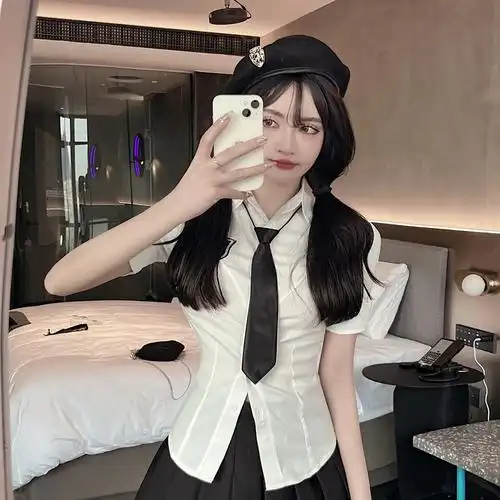 夏季jk制服套装学院紧身短款衬衫纯欲上衣时尚套装