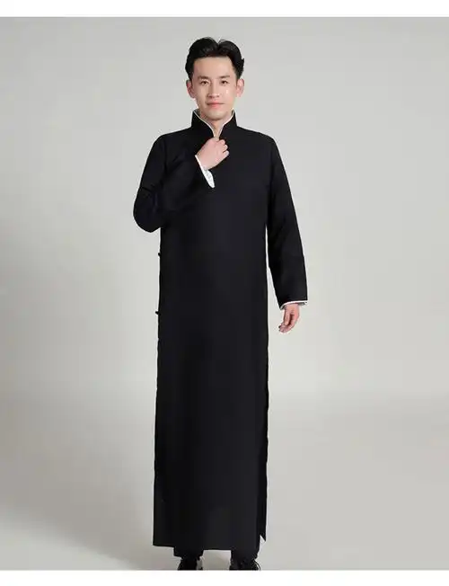 相声服大褂德云社长袍马褂复古民国风学生五四青年装男夏季装 黑色 ws