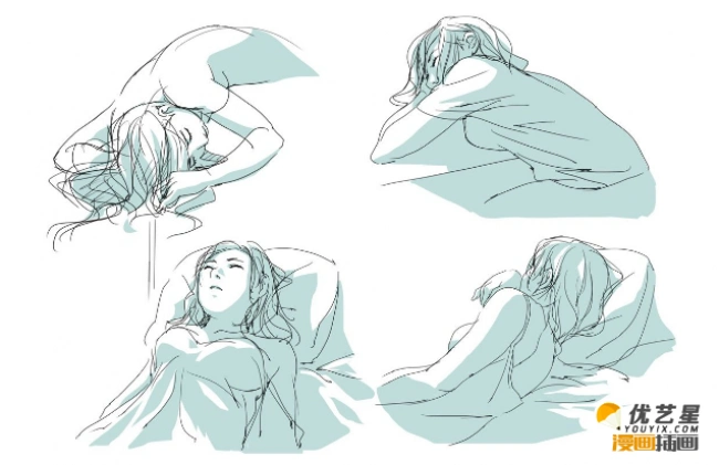 如何才能画出人物躺下时的长发特点教你把长发画得自然且毫无违和感的