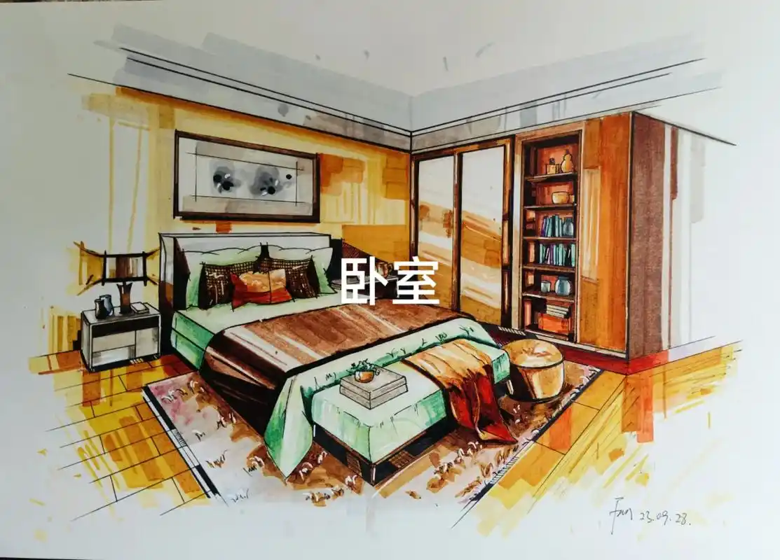 92 卧室成角透视图 跟我的卧室达到 - 抖音