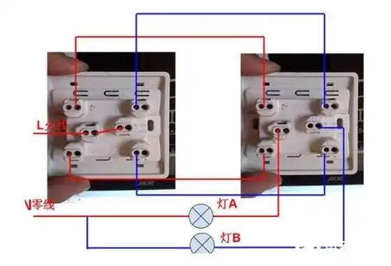 中接线柱为蓝线接到电灯的一侧,下接线柱和进户红线连接