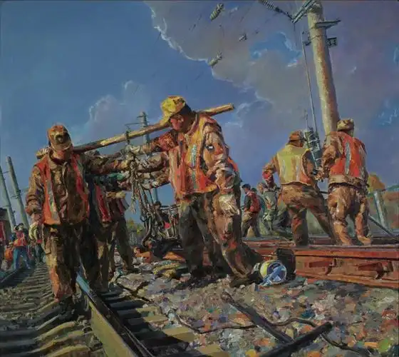 最美工务人  李深海  油画160cm×180cm  2018 年一杆秤  田亚荣