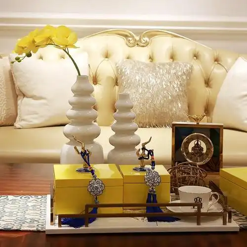 客厅书房台面白色陶瓷花瓶仿真花装饰品摆件 桌面摆设 一立装饰用品