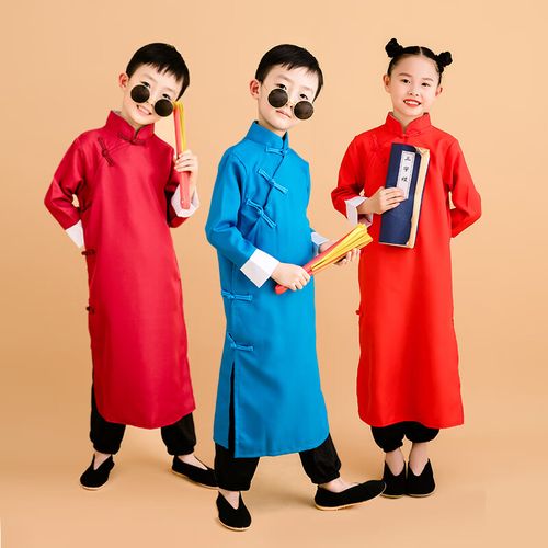 儿童相声演出服大褂演出服说书人表演服男女童中式长袍六一幼儿舞蹈