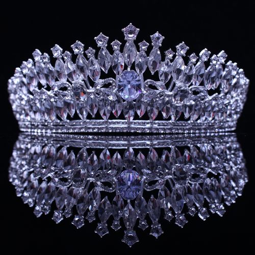 锆石点缀新娘水钻皇冠高贵欧美结婚晚服头饰表演舞台女孩王冠发饰