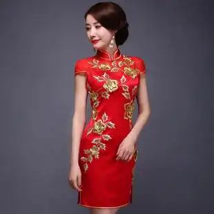 柏阑高端绣花真丝旗袍红色新娘装宴会礼服短款旗袍敬酒服桑蚕丝