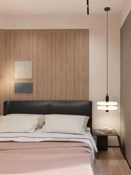 这套是以原木色,黑灰为主现代简约风卧室#装修  #现代简约  ##现代