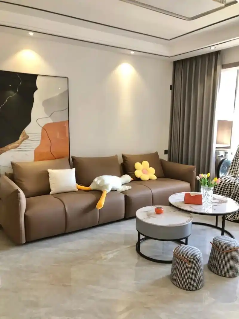 咖啡色直拍沙发搭配同色系落地画,尺寸1米70152 - 抖音