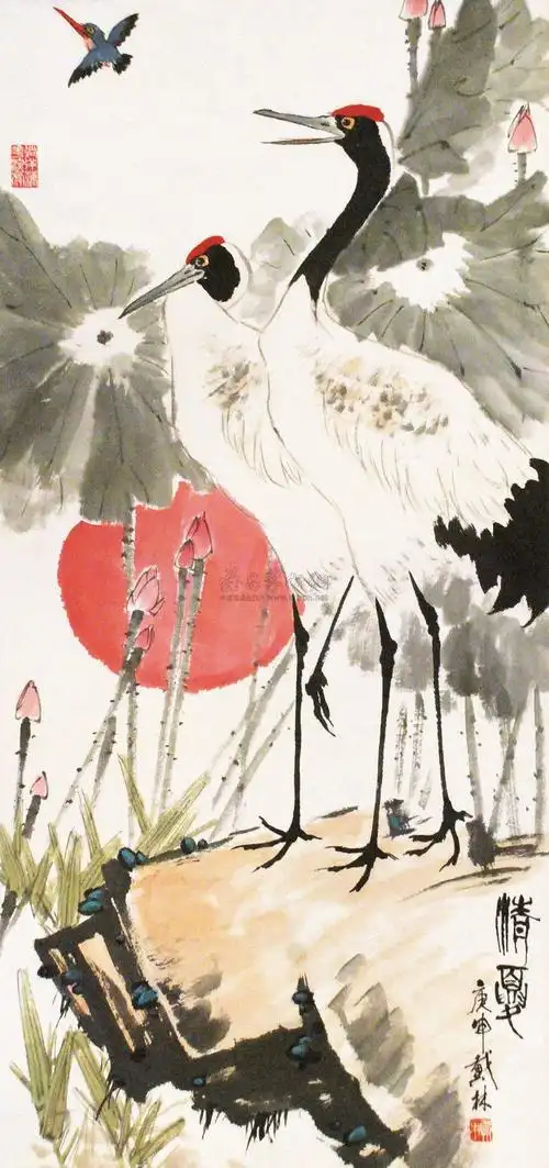 0056 双鹤图 立轴 纸本