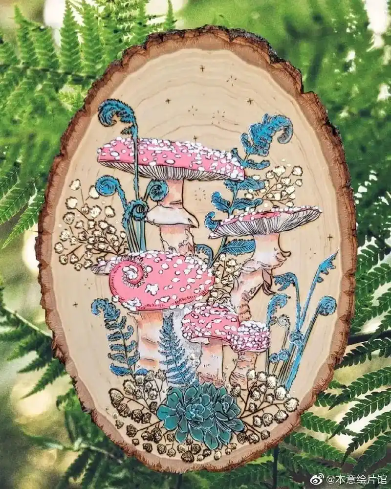 蘑菇#插画#木头画#心情治愈馆 #壁纸 - 抖音