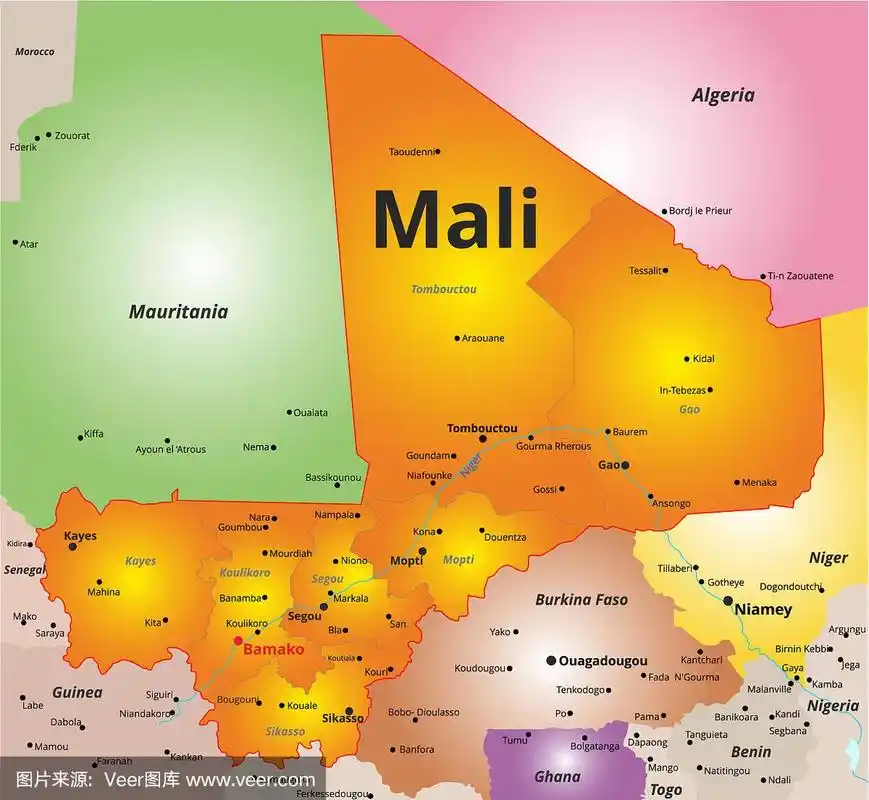马里国家彩色地图