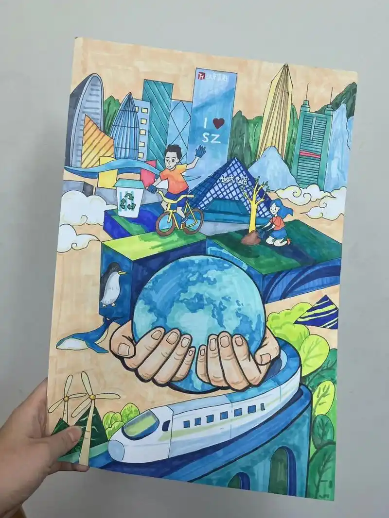 环保主题绘画 环保绿色出行爱护环境