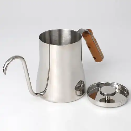 不锈钢倒在鹅颈茶水壶咖啡滴水壶带木柄