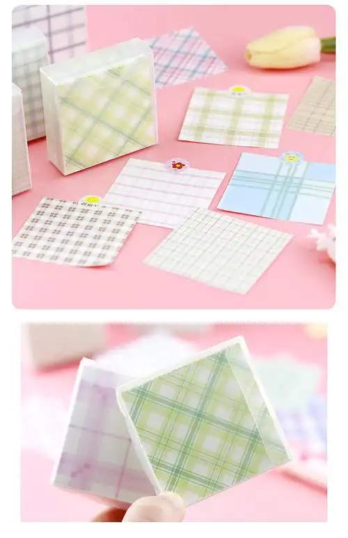 ins风手账格子便签纸条塑料盒装无粘性纹理素材打底纸留言便签本