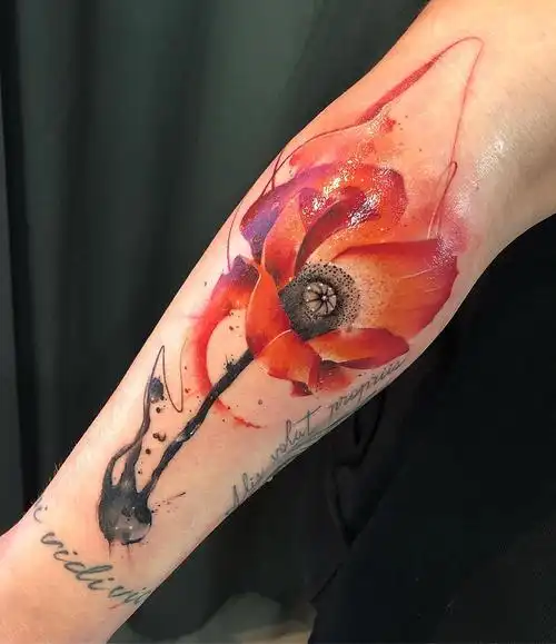 小臂水彩罂粟花纹身图案