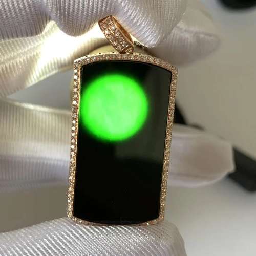 冰种翡翠墨翠无事牌吊坠男戒指女四叶草项链k金伴钻镶嵌加工定制