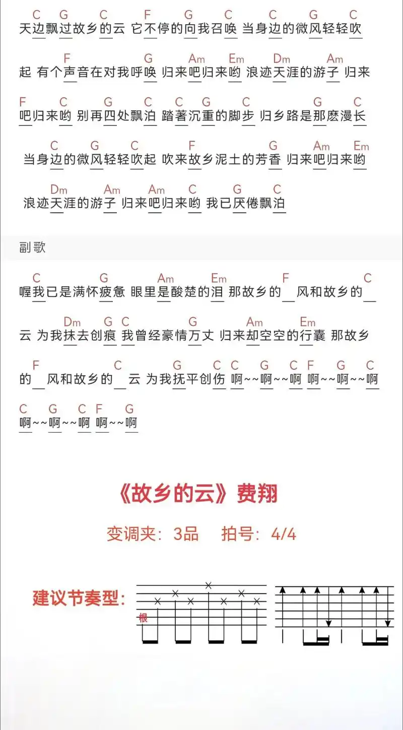 《故乡的云》#吉他谱 #零基础学吉他 #今天你练琴了吗 - 抖音