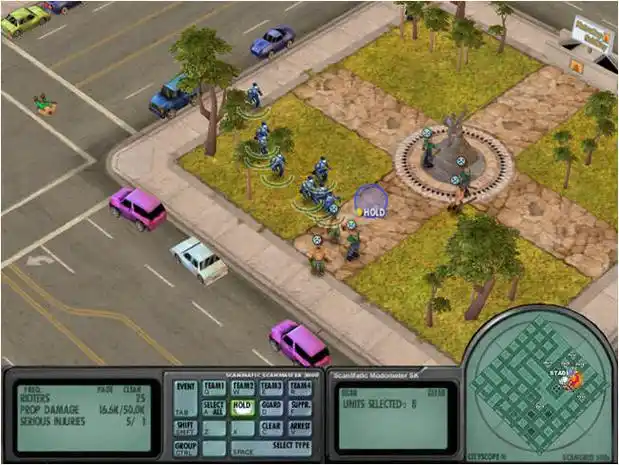 在游戏中玩家可使用的单位包括防暴警察,重装防暴警,防暴骑警,水炮