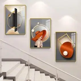 正品别墅楼梯间挂画三联复式楼走道楼道墙面装饰画过道拐角转角墙