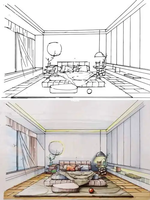 室内设计手绘效果图现代主卧