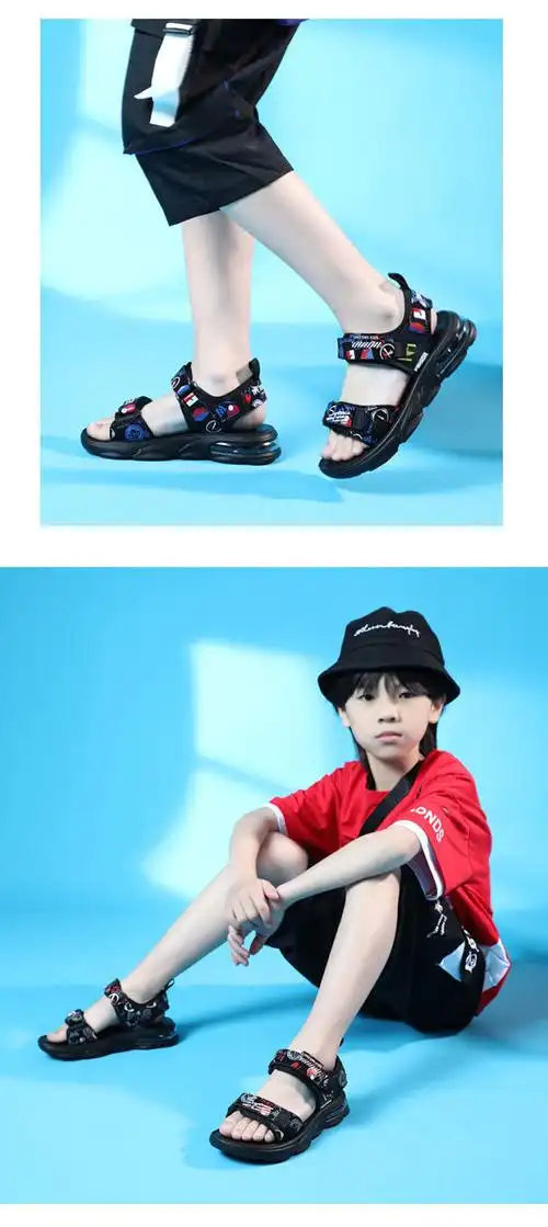 七波辉男童凉鞋2022新款夏儿童凉鞋男防滑透气防臭中大童沙滩鞋红色
