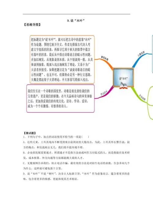 教材图解思维导图微试题人教语文必修59说木叶