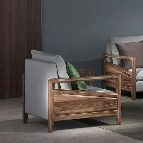 现代简约全实木沙发123组合轻奢新中式小户型三人位贵妃转角沙发