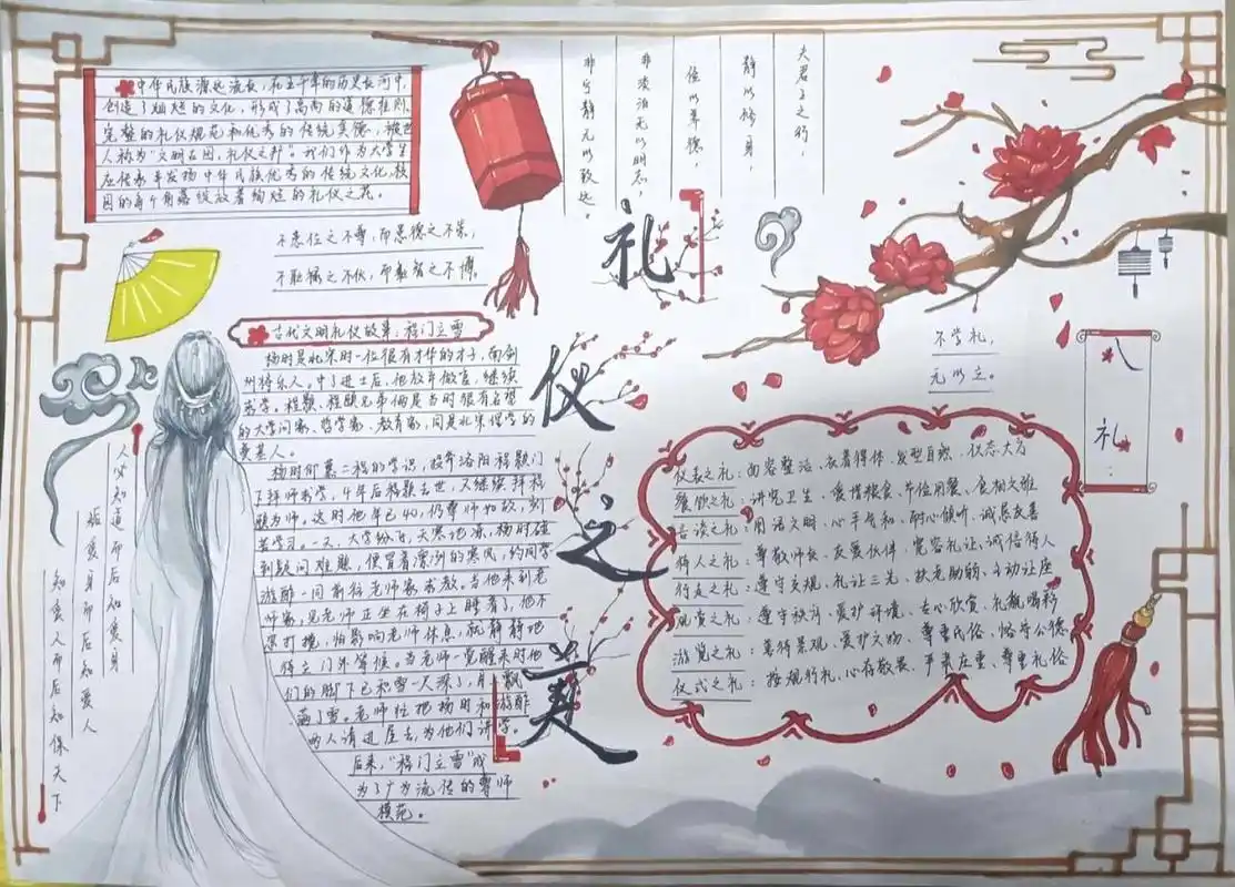 大学生手抄报·古风·礼仪 第一次画手抄报,a3纸大小,因为主题关于
